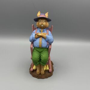 Vtg Dept 56 General Store Rabbit Figurine Bunny in Rocking Chair Chickens Chicks